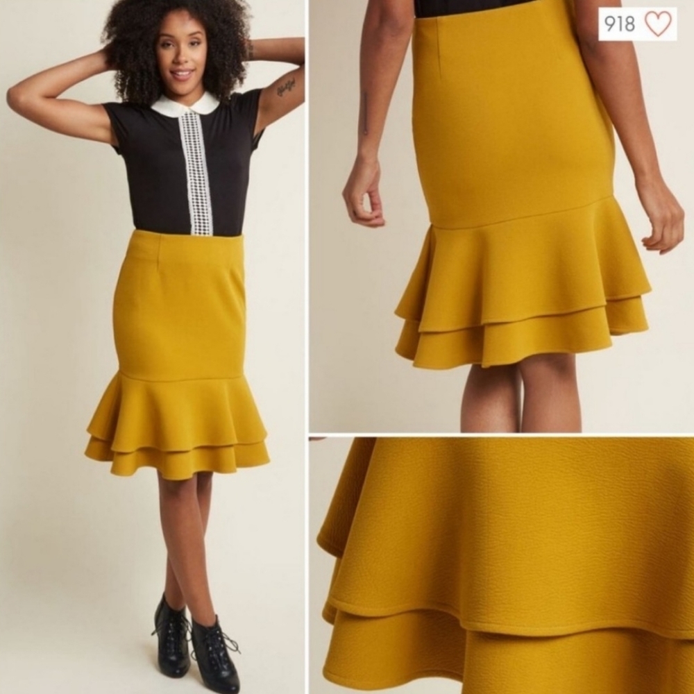 Modcloth Tiered Ruffle Pencil Skirt in Marigold LG